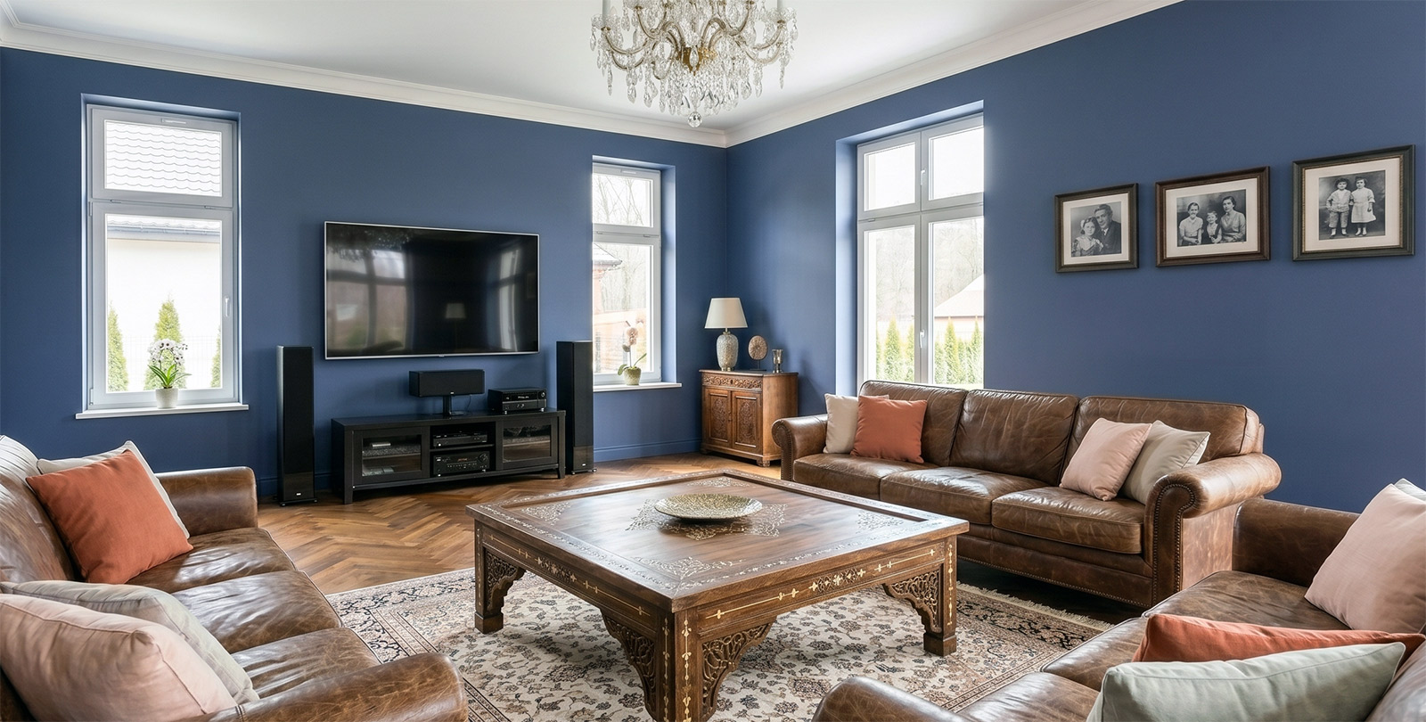 Modern interior panted with Blue Nova 825 - colour of 2024