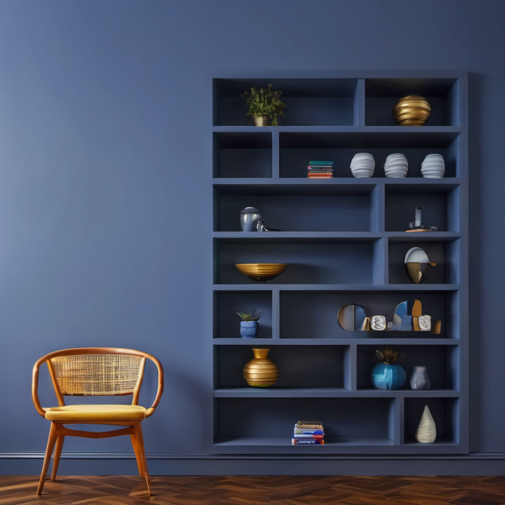 Wall and book shelves painted in Blue Nova 825