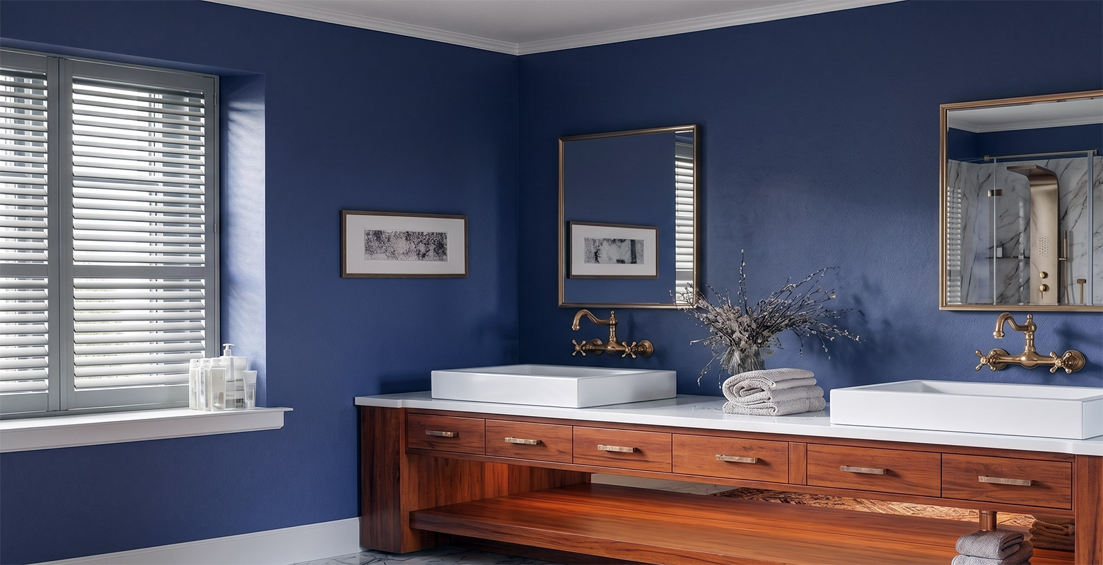 Dual sink luxury bathroom painted in Blue Nova 825