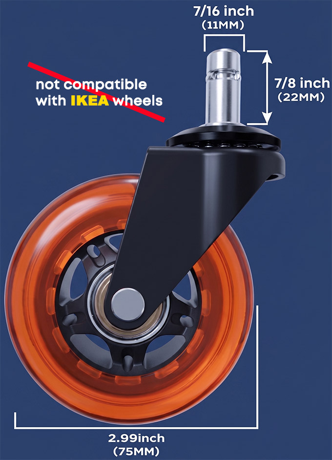 Dimensions and specifications of the quiet caster wheels